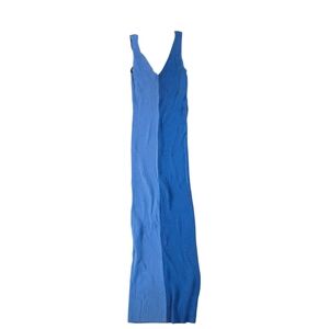 Staud Blue Colorblock Sleeveless Maxi Ribbed Column Dress Size S